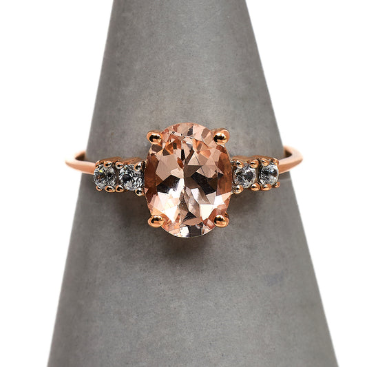 Pre-Owned 9ct Rose Gold Morganite & Diamond Ring Size N.5