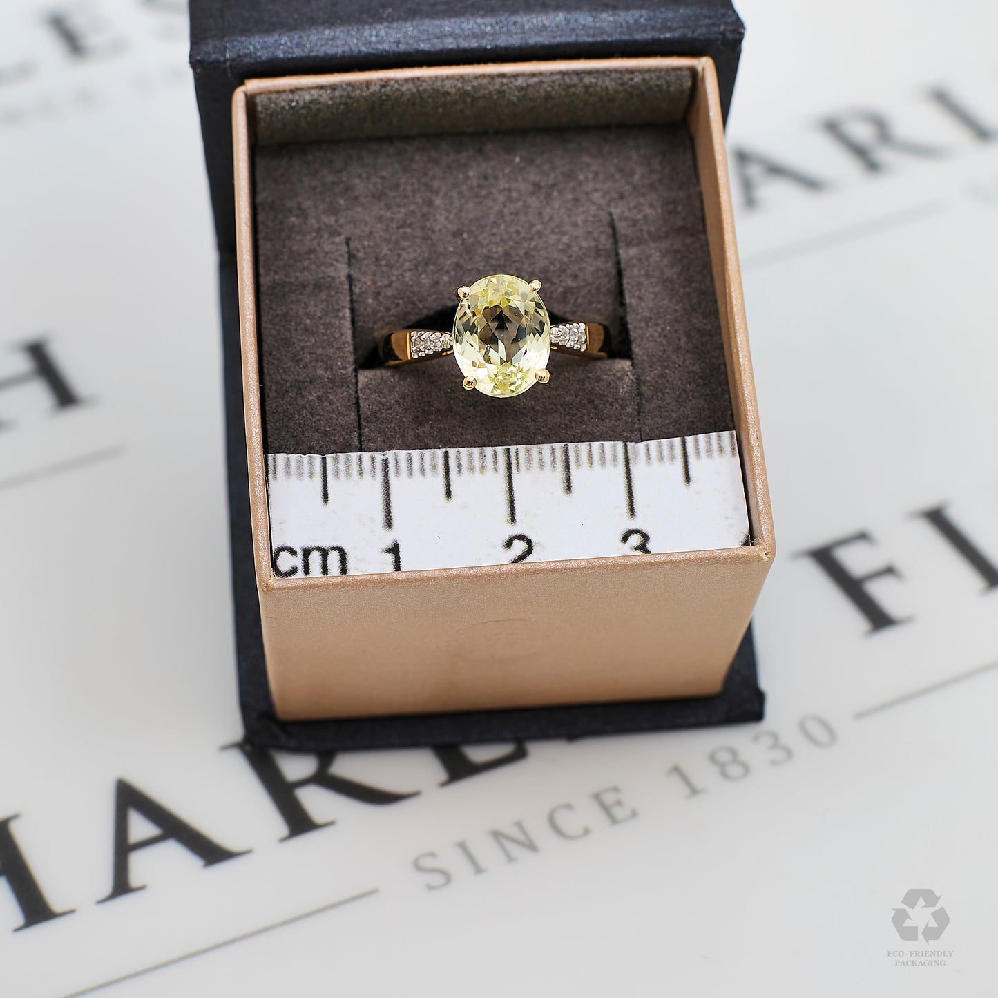 Pre-Owned 9ct Gold Oval Spodumene & 6 Diamond Ring Size N