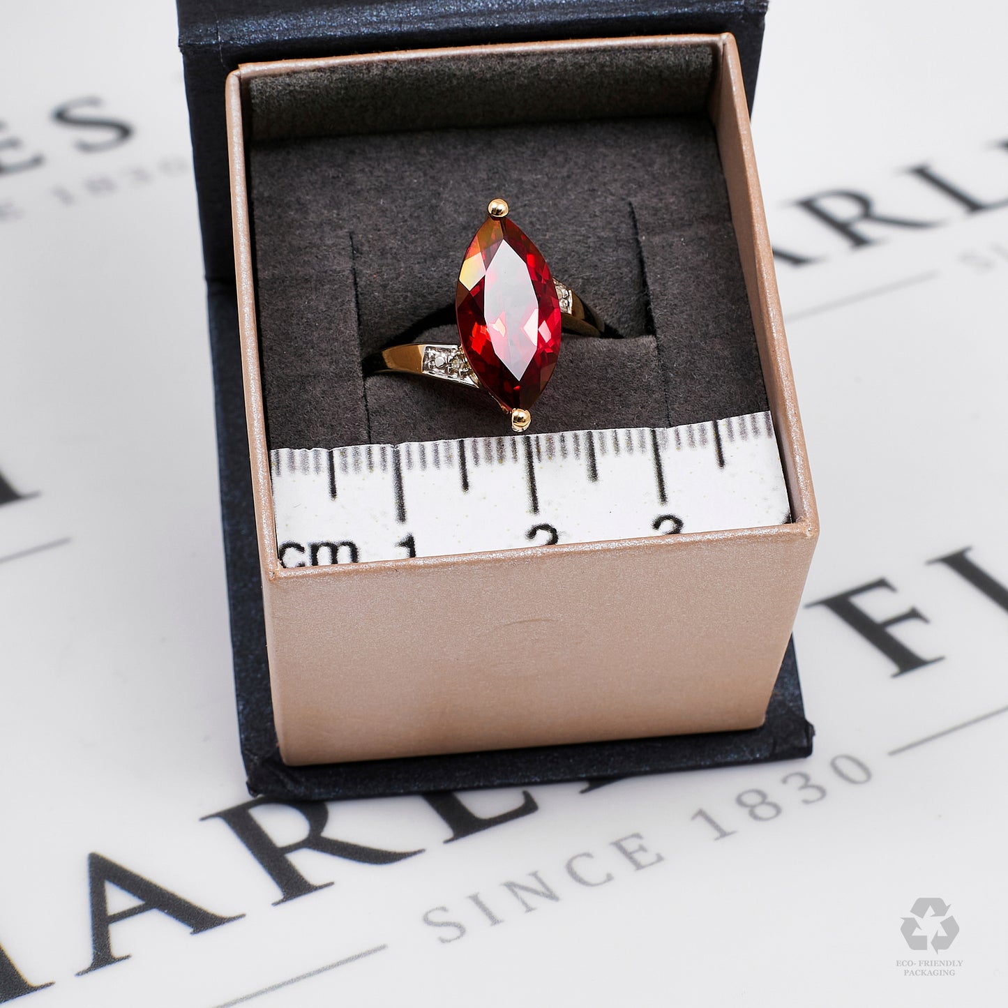 Pre-Owned 9ct Gold Marquise Cut Coated Topaz & Diamond Ring