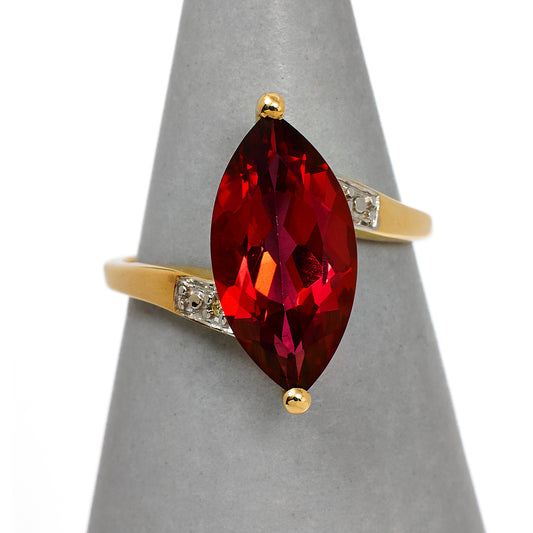 Pre-Owned 9ct Gold Marquise Cut Coated Topaz & Diamond Ring