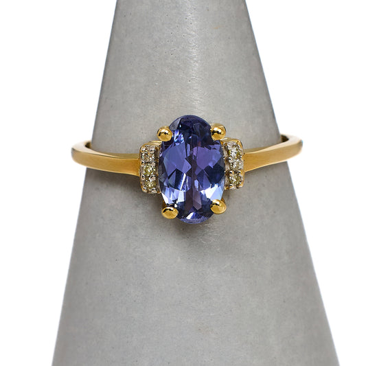 Pre-Owned 9ct Gold Tanzanite & Diamond Ring Size N