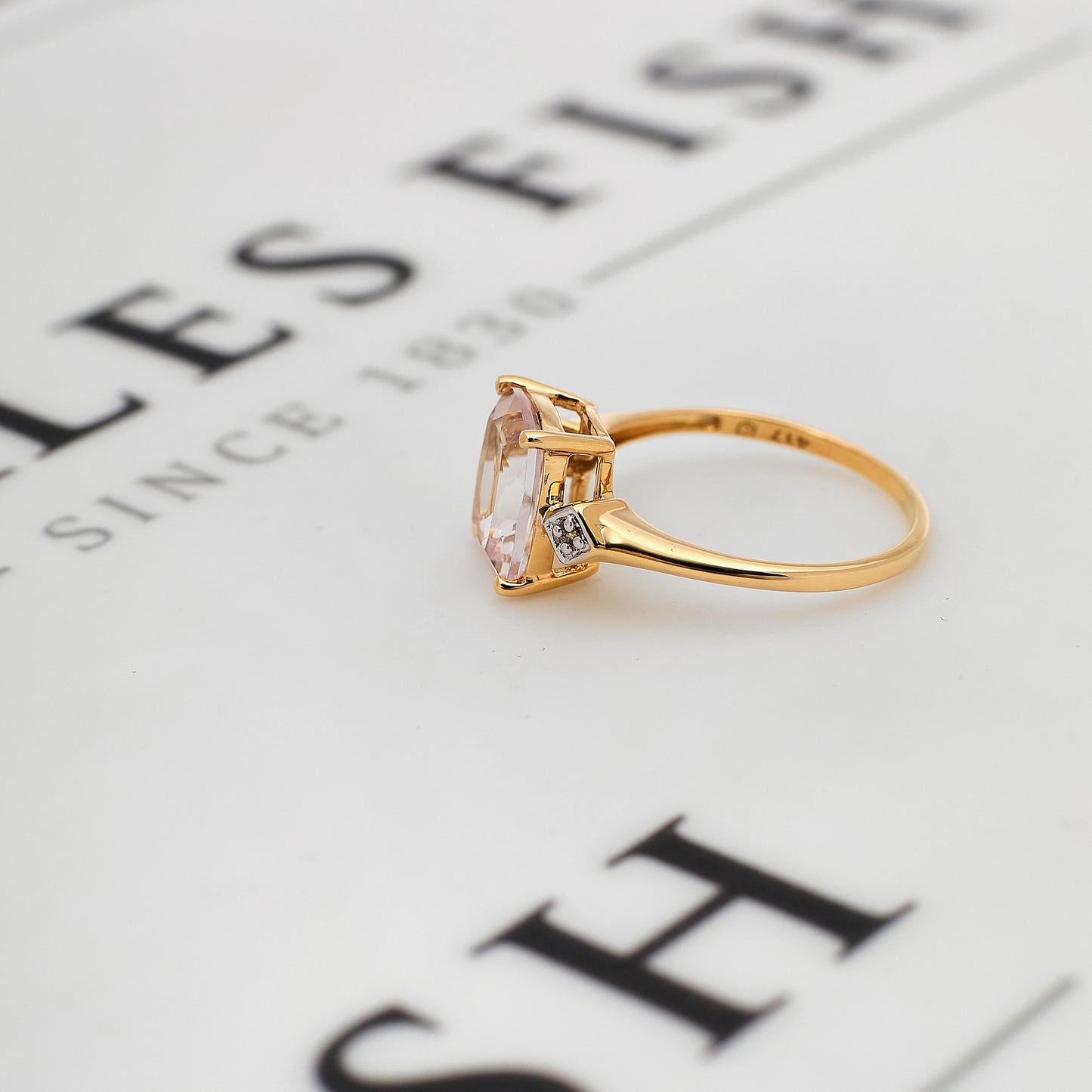Pre-Owned 9ct Gold Beryl & Diamond Ring Size N