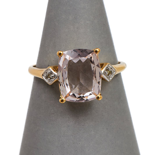 Pre-Owned 9ct Gold Beryl & Diamond Ring Size N