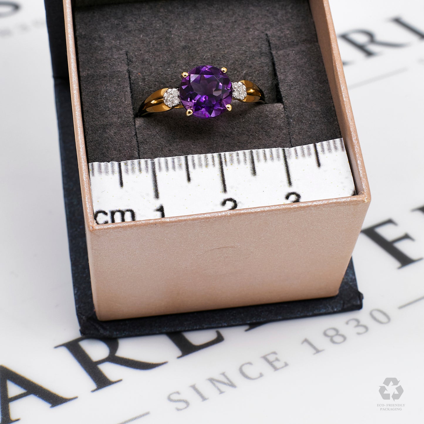 Pre-Owned 9ct Gold Amethyst & Diamond Ring Size N.5
