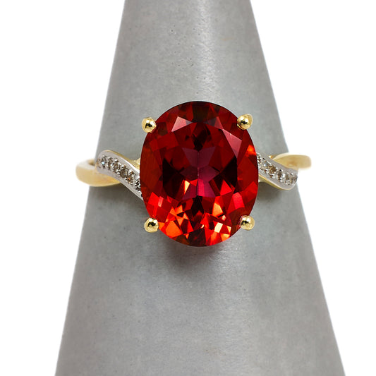 Pre-Owned 9ct Gold Oval Coated Topaz & Diamond Ring Size N