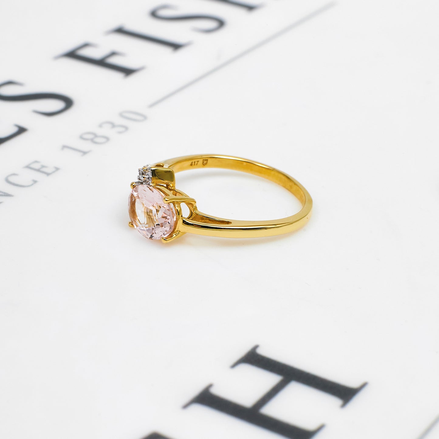 Pre-Owned 9ct Gold Oval Morganite & Diamond Ring Size N