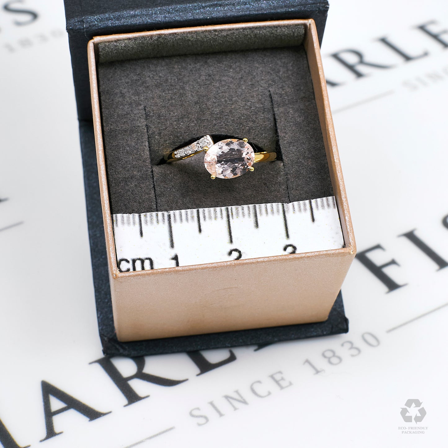 Pre-Owned 9ct Gold Oval Morganite & Diamond Ring Size N