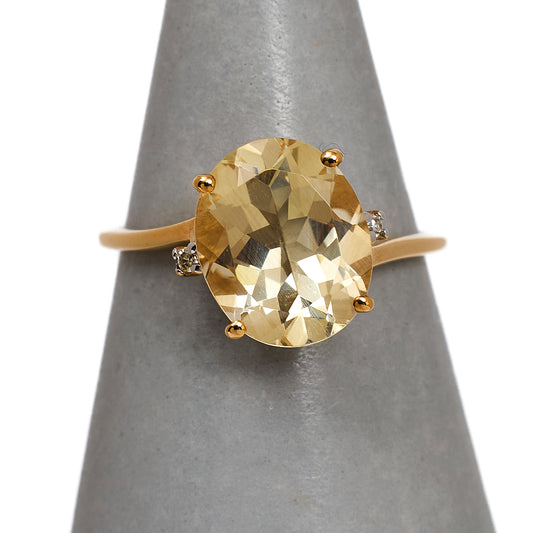 Pre-Owned 9ct Gold Oval Labradorite & Diamond Ring Size N.5