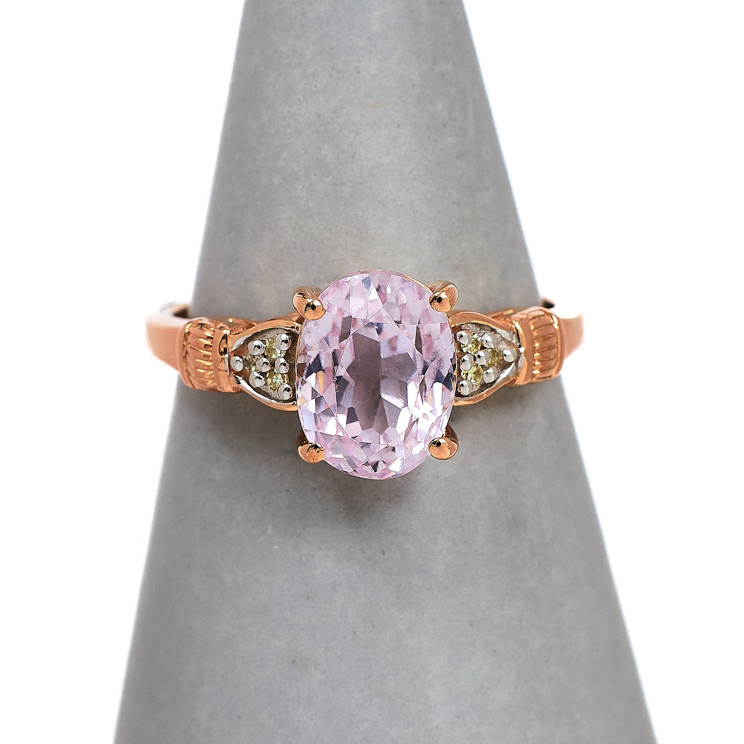 Pre-Owned 9ct Rose Gold Kunzite & Diamond Ring Size N.5