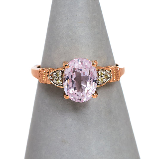 Pre-Owned 9ct Rose Gold Kunzite & Diamond Ring Size N.5