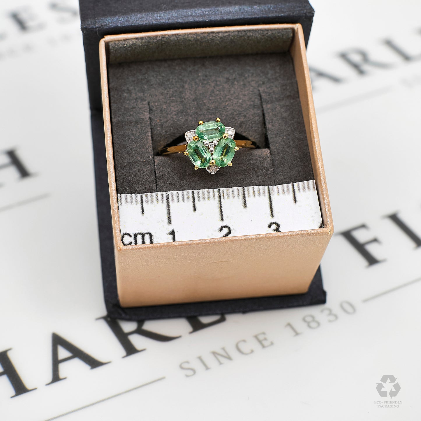 Pre-Owned 9ct Gold 3 Green Treated Sapphire & Diamond Ring