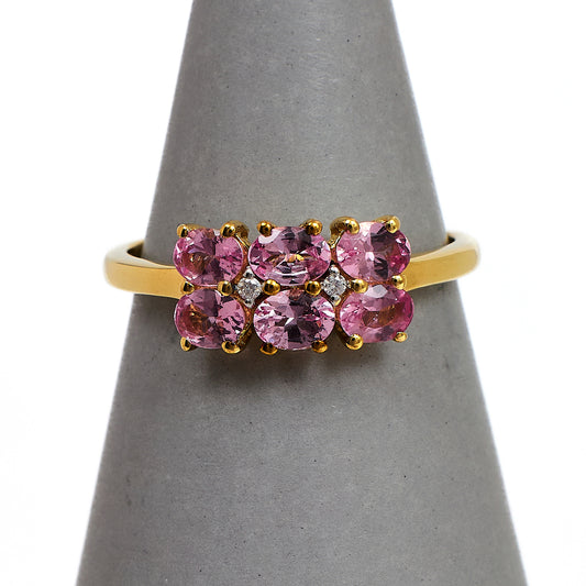 Pre-Owned 9ct Gold 6 Garnet & 2 Diamond Ring Size N