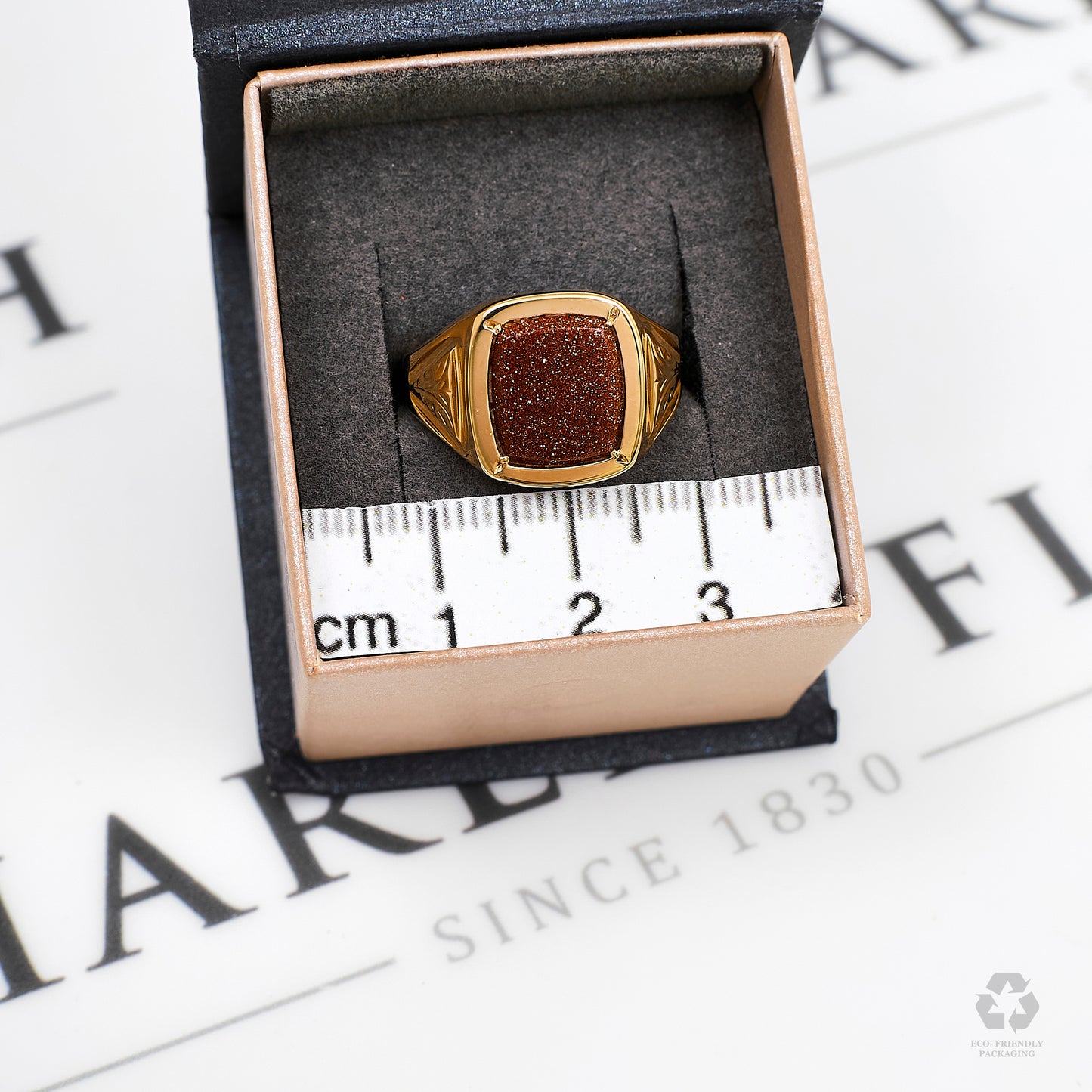 Pre-Owned 9ct Gold Mens Synthetic Goldstone Signet Ring