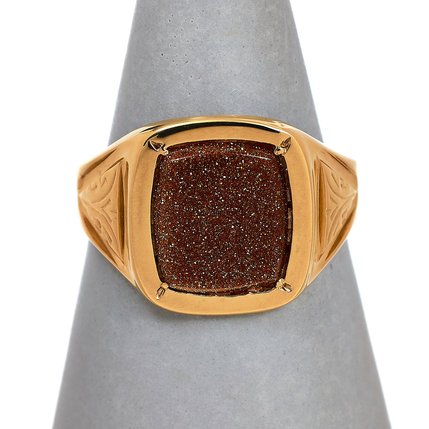 Pre-Owned 9ct Gold Mens Synthetic Goldstone Signet Ring
