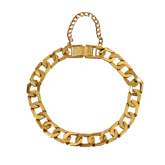 Pre-Owned 9ct Gold Polished & Textured Curb Chain Bracelet