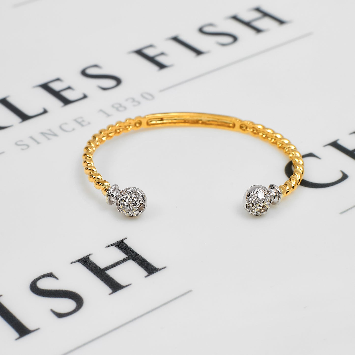 Pre-Owned 9ct Gold CZ Child Twist Torque Bangle & ID Plate