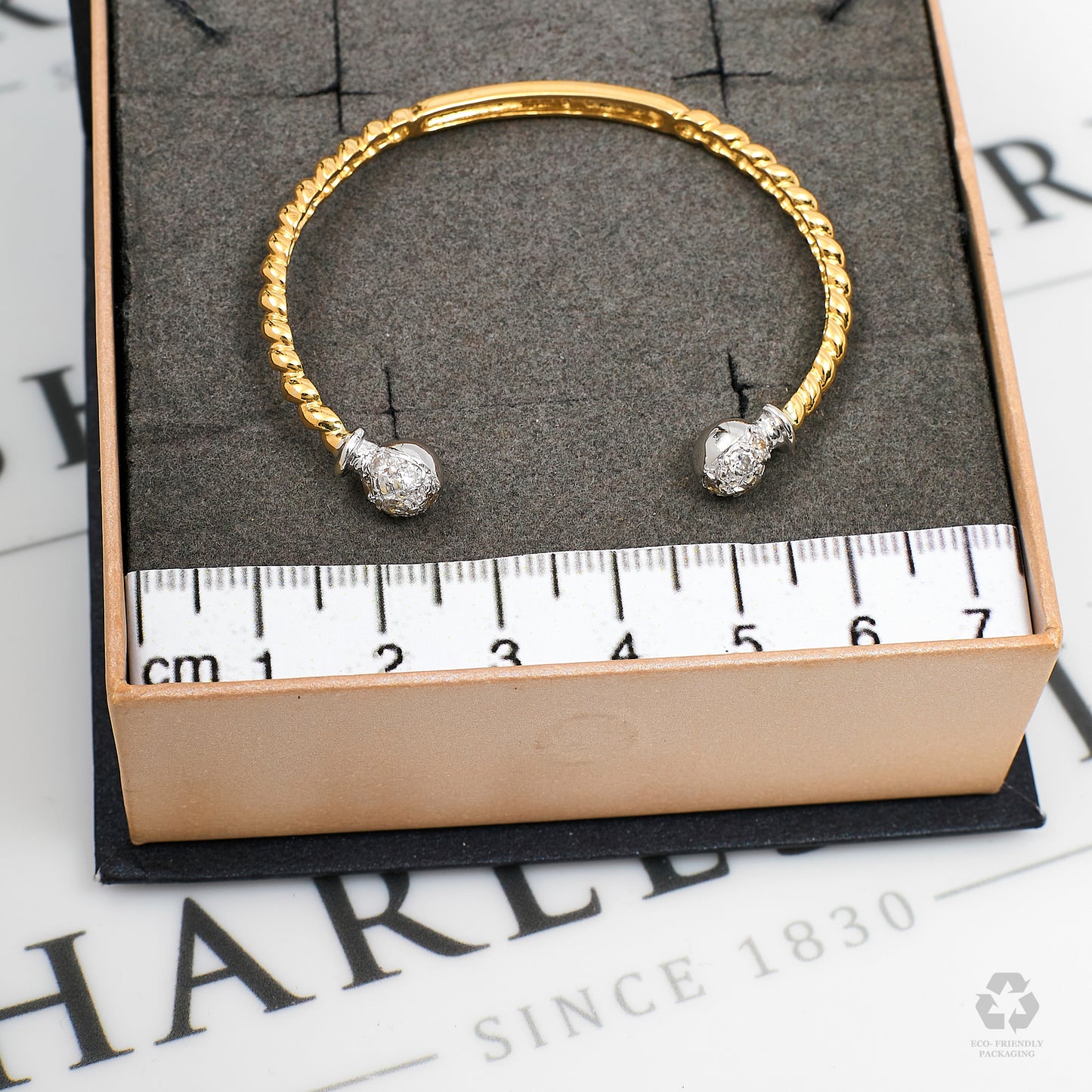 Pre-Owned 9ct Gold CZ Child Twist Torque Bangle & ID Plate