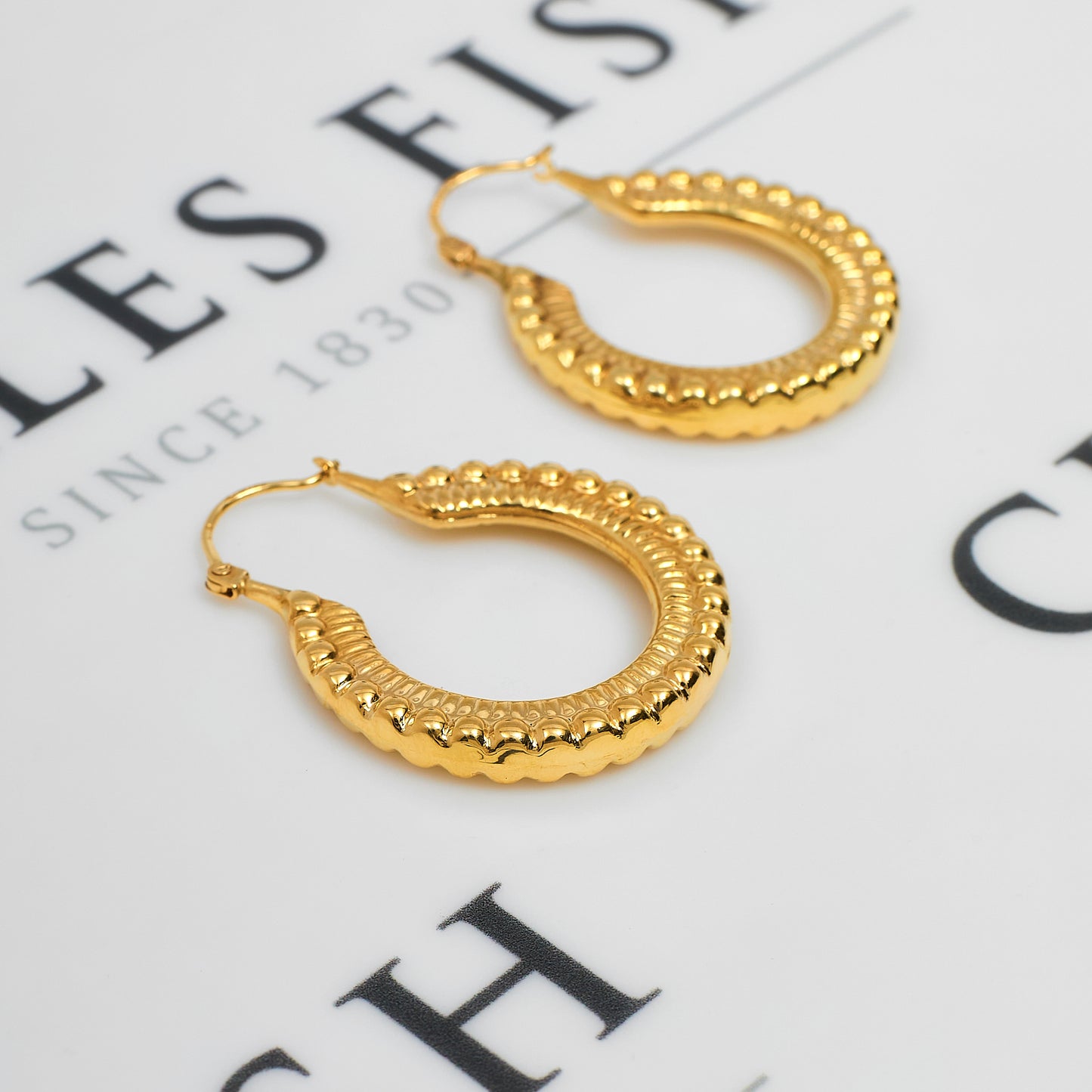Pre-Owned 9ct Gold Bead Design Creole Hoop Earrings