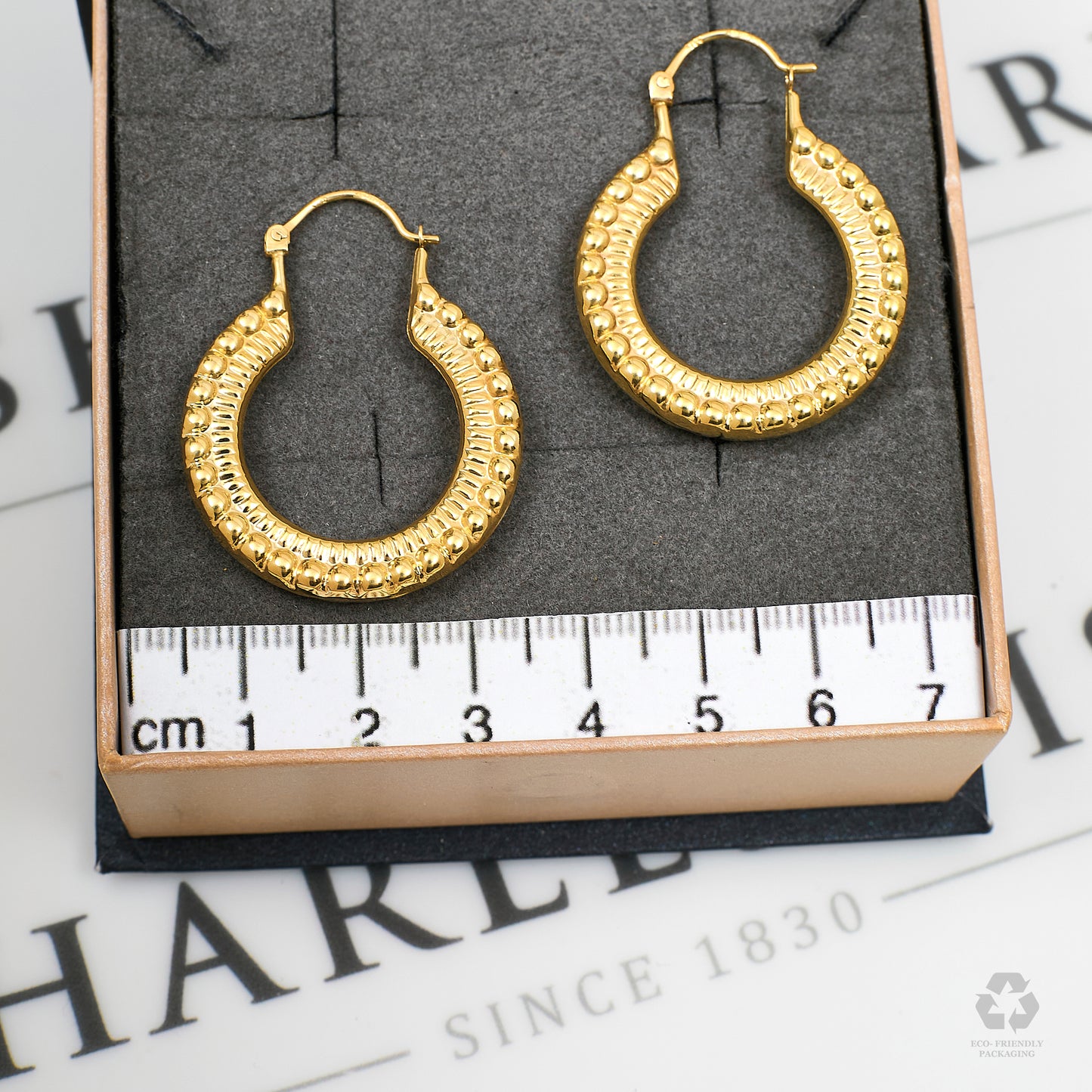 Pre-Owned 9ct Gold Bead Design Creole Hoop Earrings