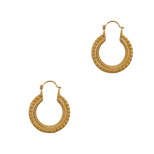 Pre-Owned 9ct Gold Bead Design Creole Hoop Earrings