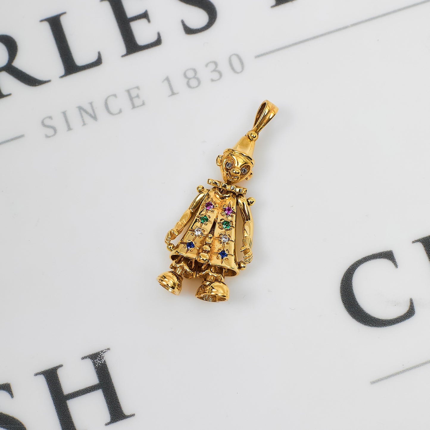 Pre-Owned 9ct Gold Synthetic Stone Articulated Clown Pendant