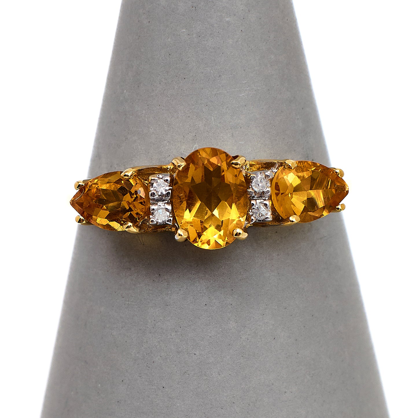 Pre-Owned 9ct Gold Diamond & Citrine Dress Ring Size R