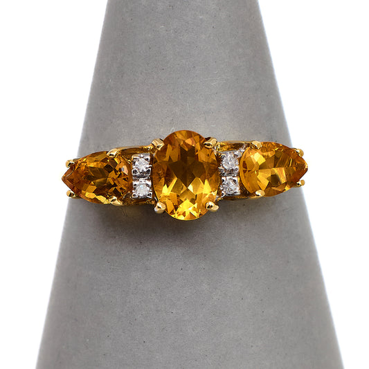 Pre-Owned 9ct Gold Diamond & Citrine Dress Ring Size R