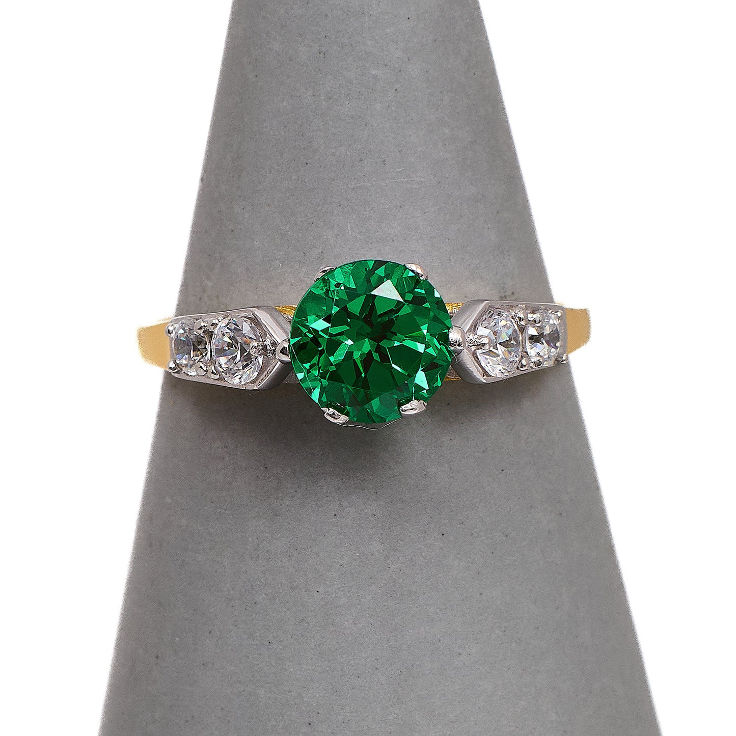 Pre-Owned 14ct Gold Green & White CZ Dress Ring Size Q.5