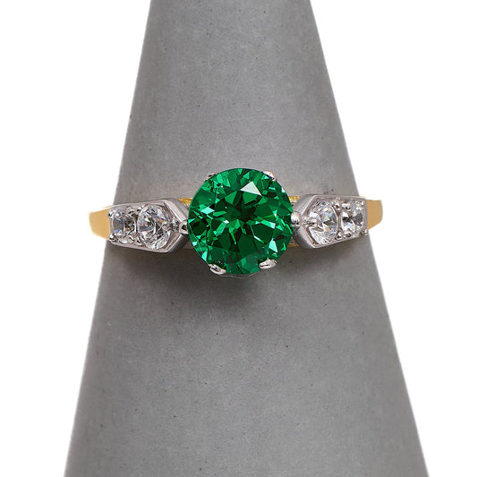 Pre-Owned 14ct Gold Green & White CZ Dress Ring Size Q.5