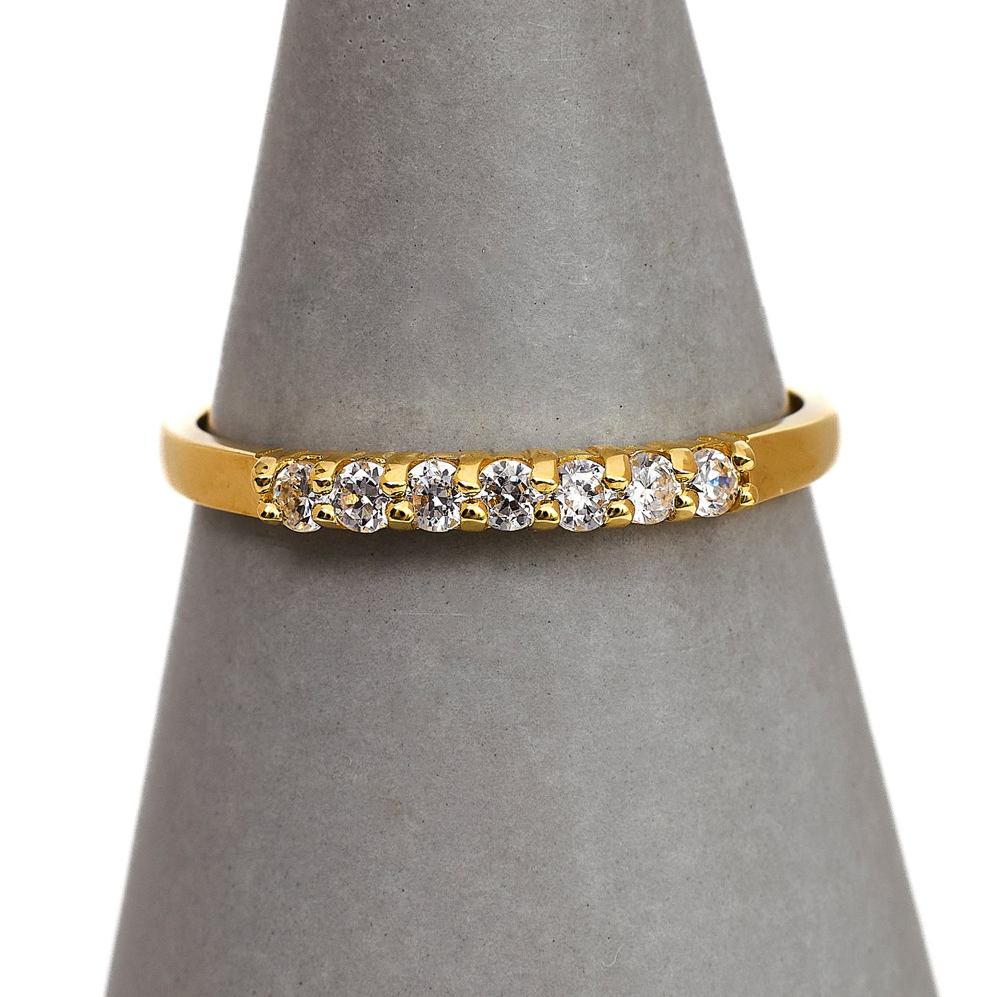 Pre-Owned 14ct Gold 7 CZ Dress Ring Size S