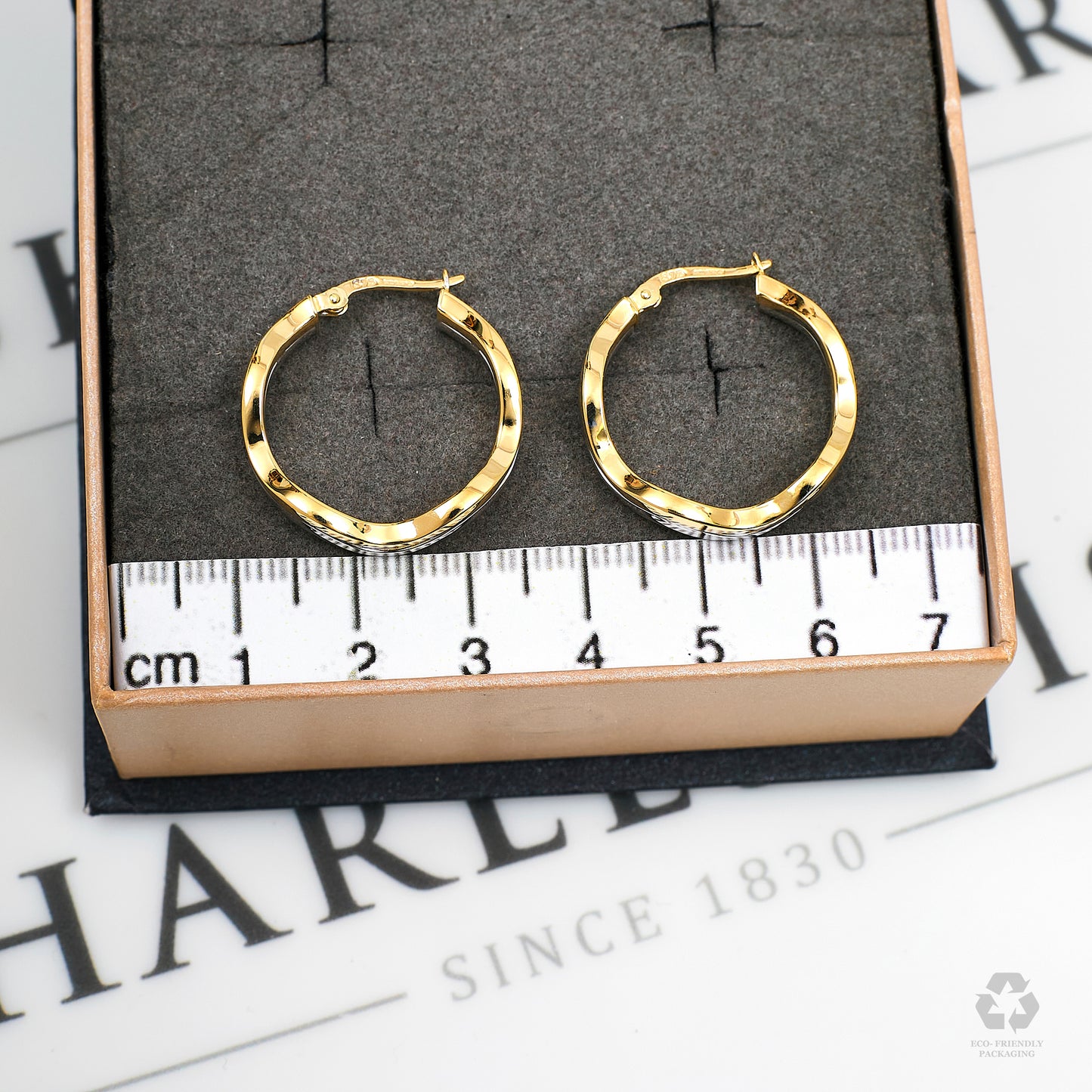 Pre-Owned 9ct Gold 2 Tone Wavey Creole Hoop Earrings