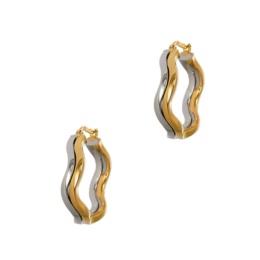 Pre-Owned 9ct Gold 2 Tone Wavey Creole Hoop Earrings