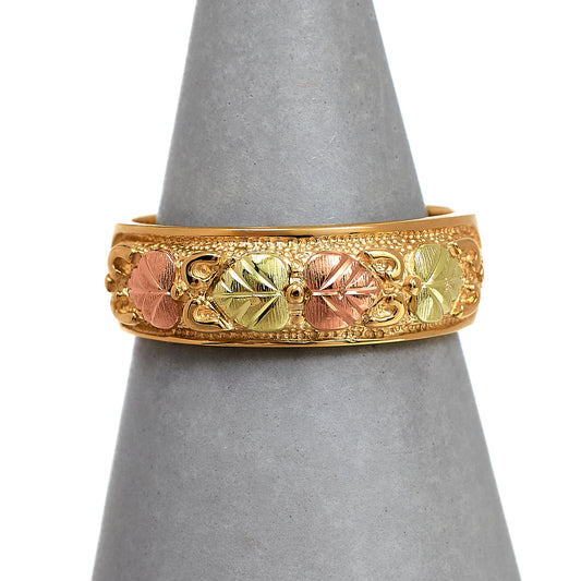 Pre-Owned 9ct Gold 2 Tone Leaf Design Band Ring Size P
