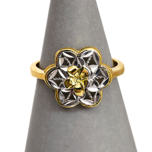 Pre-Owned 9ct Gold 2 Tone Flower Design Ring Size O