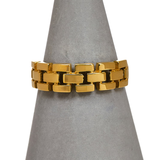 Pre-Owned 9ct Gold Rectangle Link Design Ring Size R