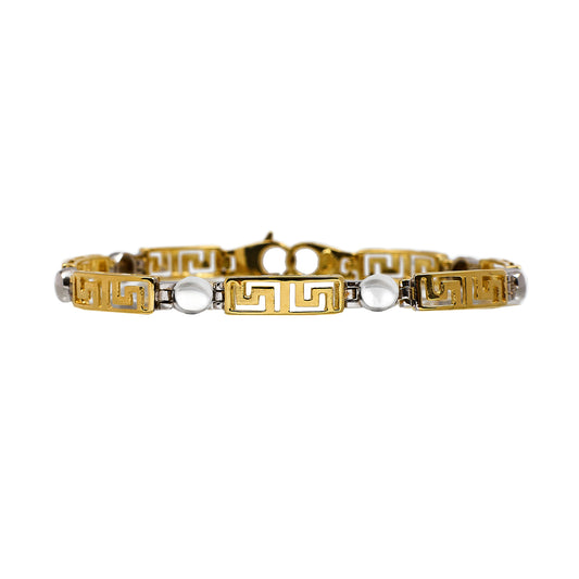Pre-Owned 9ct Gold 2 Tone Greek Key Design Bracelet 7.5 Inch