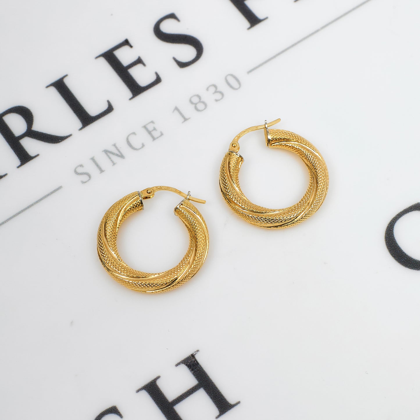 Pre-Owned 9ct Gold Matte Creole Twist Hoop Earrings