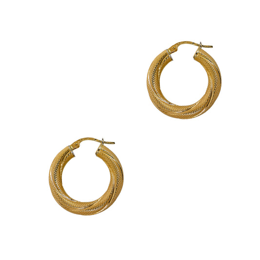 Pre-Owned 9ct Gold Matte Creole Twist Hoop Earrings