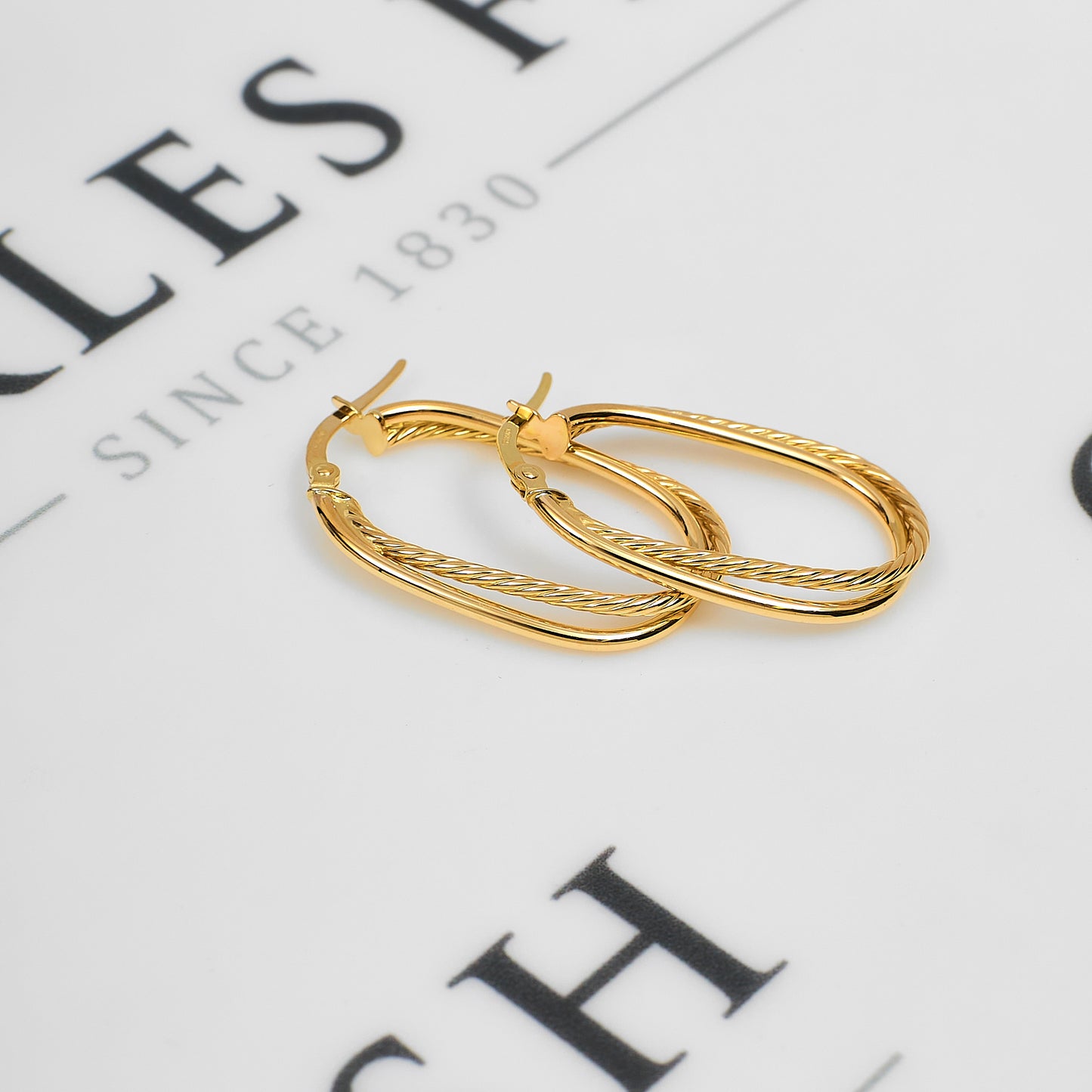 Pre-Owned 9ct Gold Twist & Plain 2 Hoop Creole Earrings