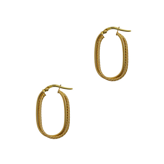 Pre-Owned 9ct Gold Twist & Plain 2 Hoop Creole Earrings