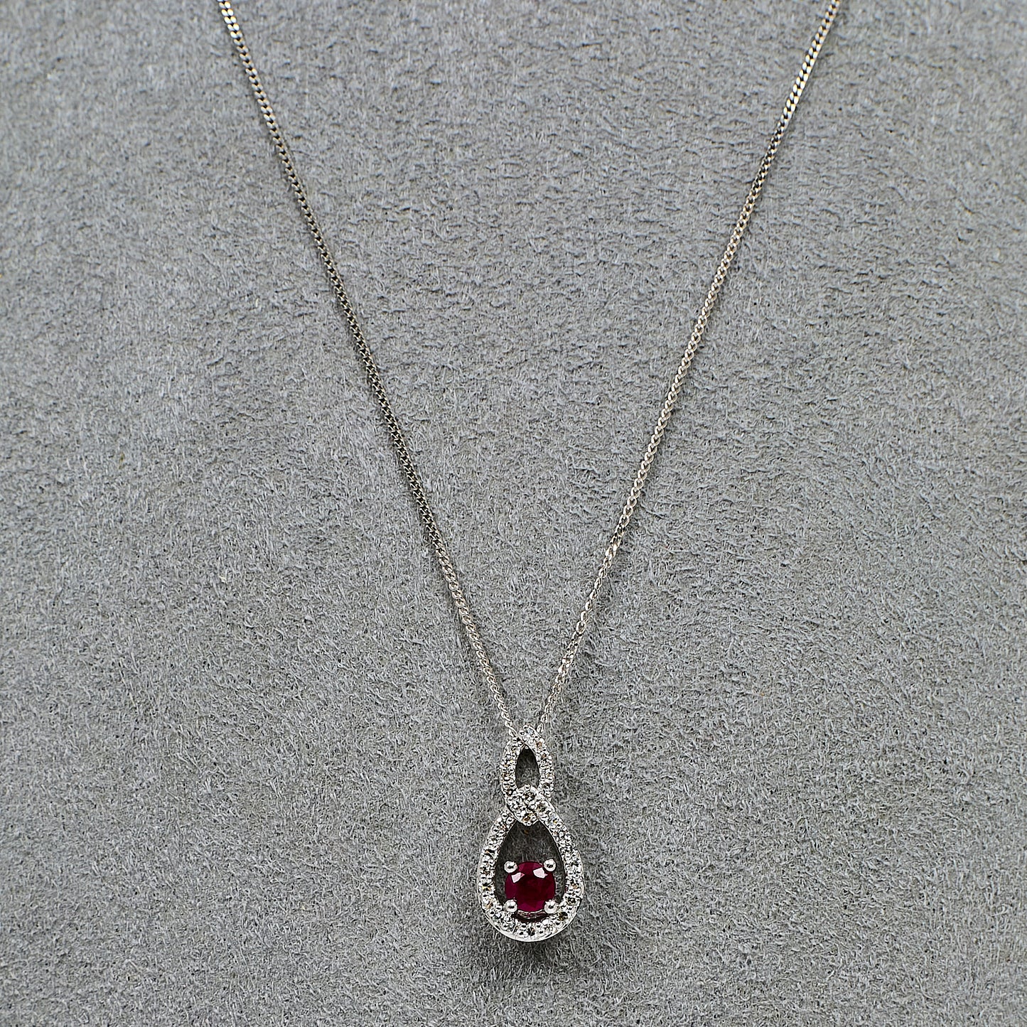 Pre-Owned 9ct Glass Filled Ruby & Diamond Pendant Necklace