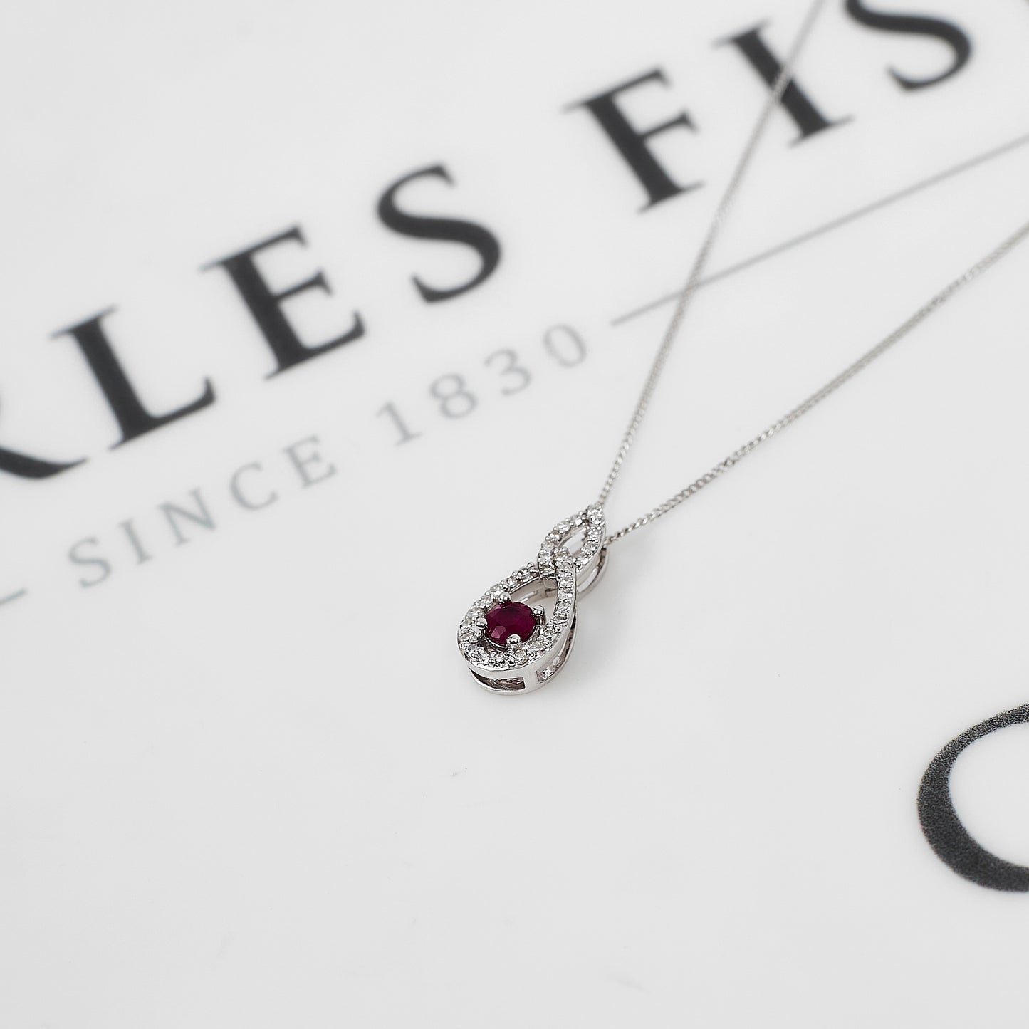 Pre-Owned 9ct Glass Filled Ruby & Diamond Pendant Necklace
