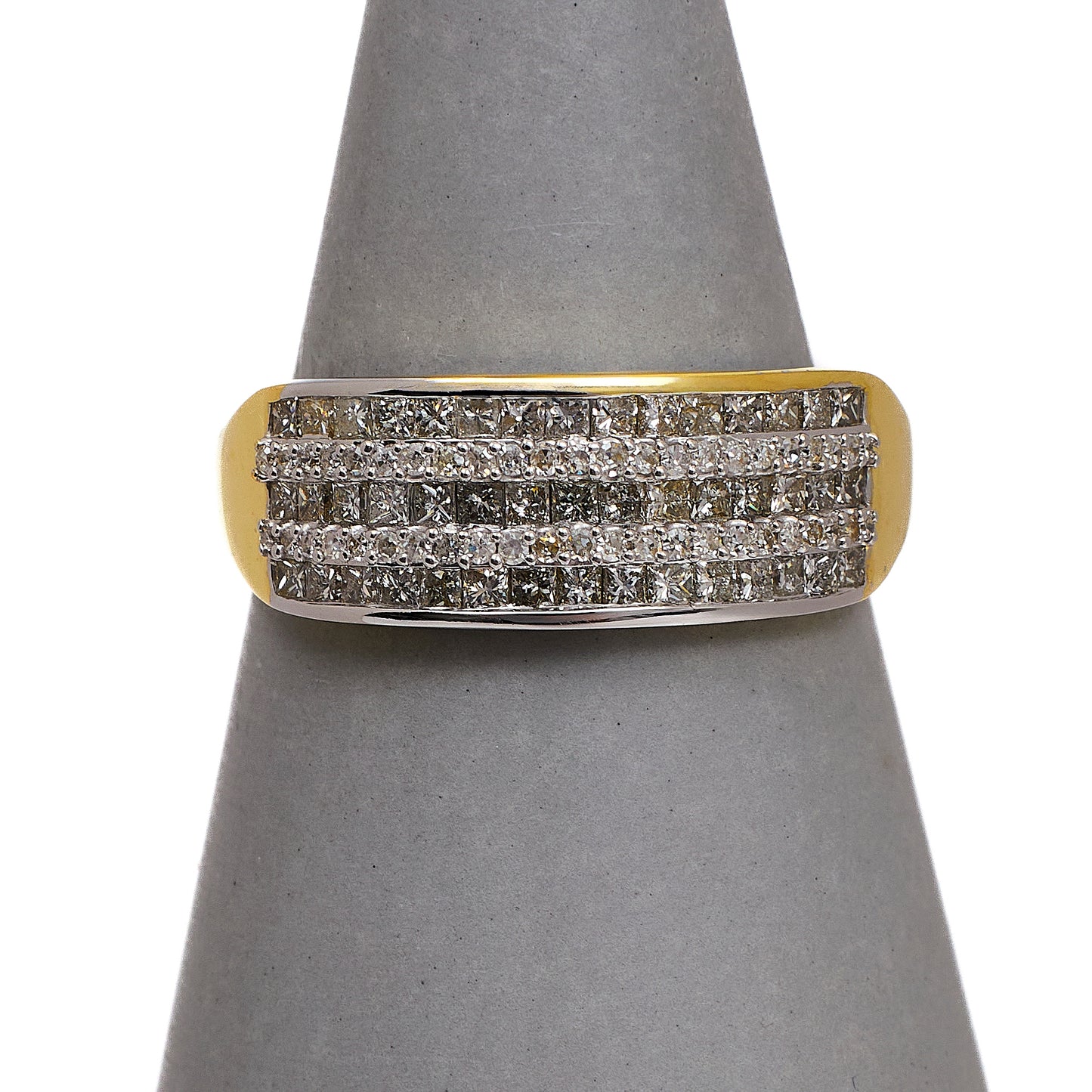 Pre-Owned 9ct Gold 5 Row Diamond Dress Ring Size T
