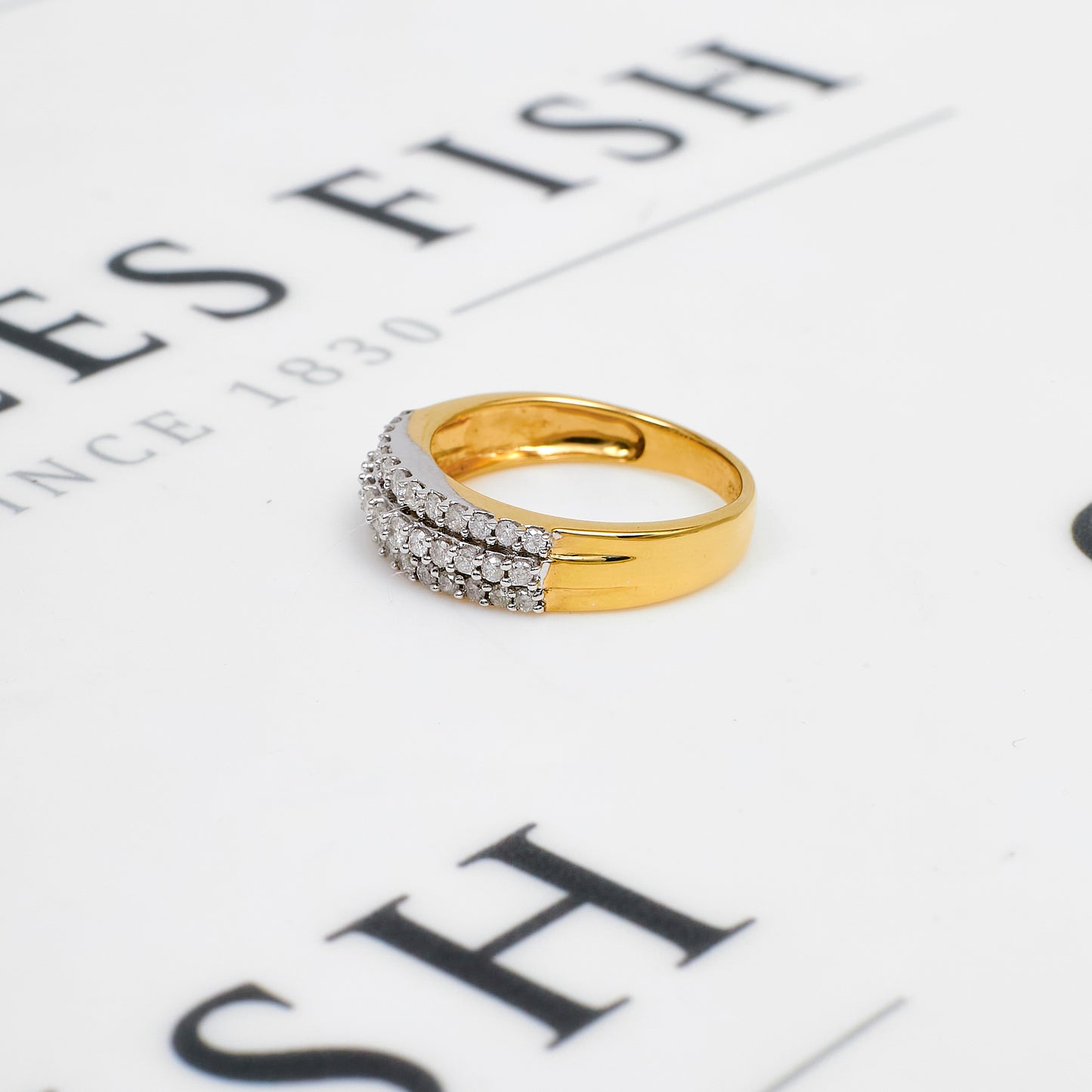 Pre-Owned 9ct Gold 3 Row Diamond Ring Size N