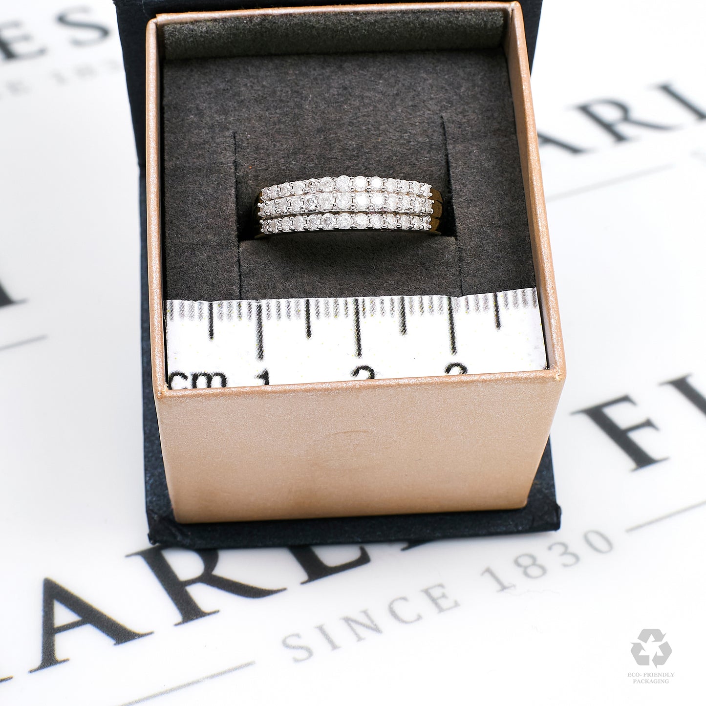 Pre-Owned 9ct Gold 3 Row Diamond Ring Size N