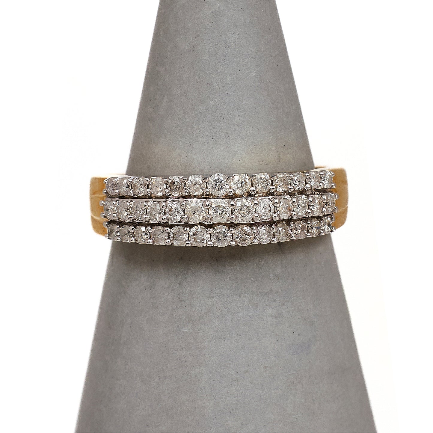 Pre-Owned 9ct Gold 3 Row Diamond Ring Size N