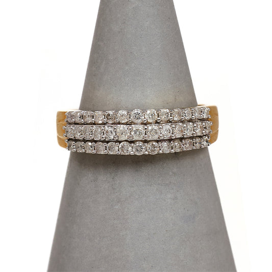 Pre-Owned 9ct Gold 3 Row Diamond Ring Size N