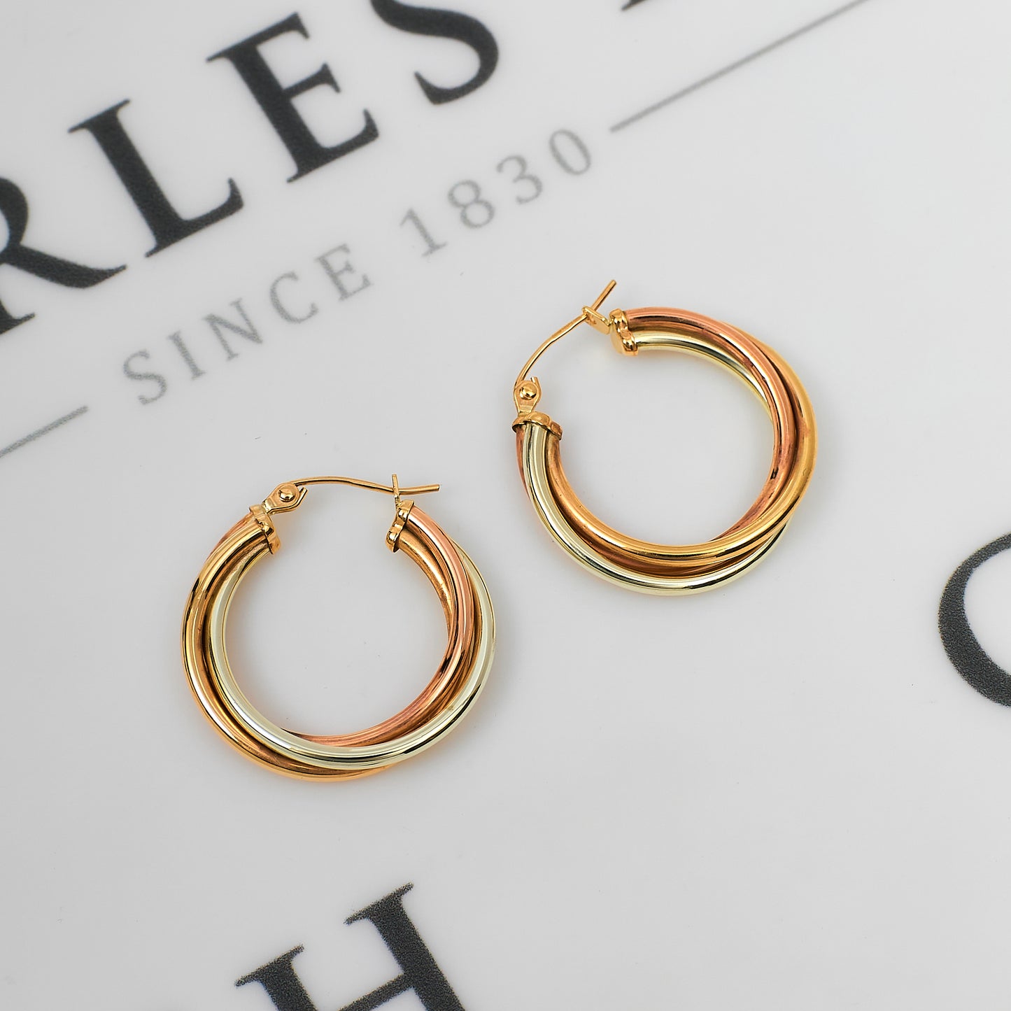 Pre-Owned 9ct Gold Tricolor Twist Creole Hoop Earrings