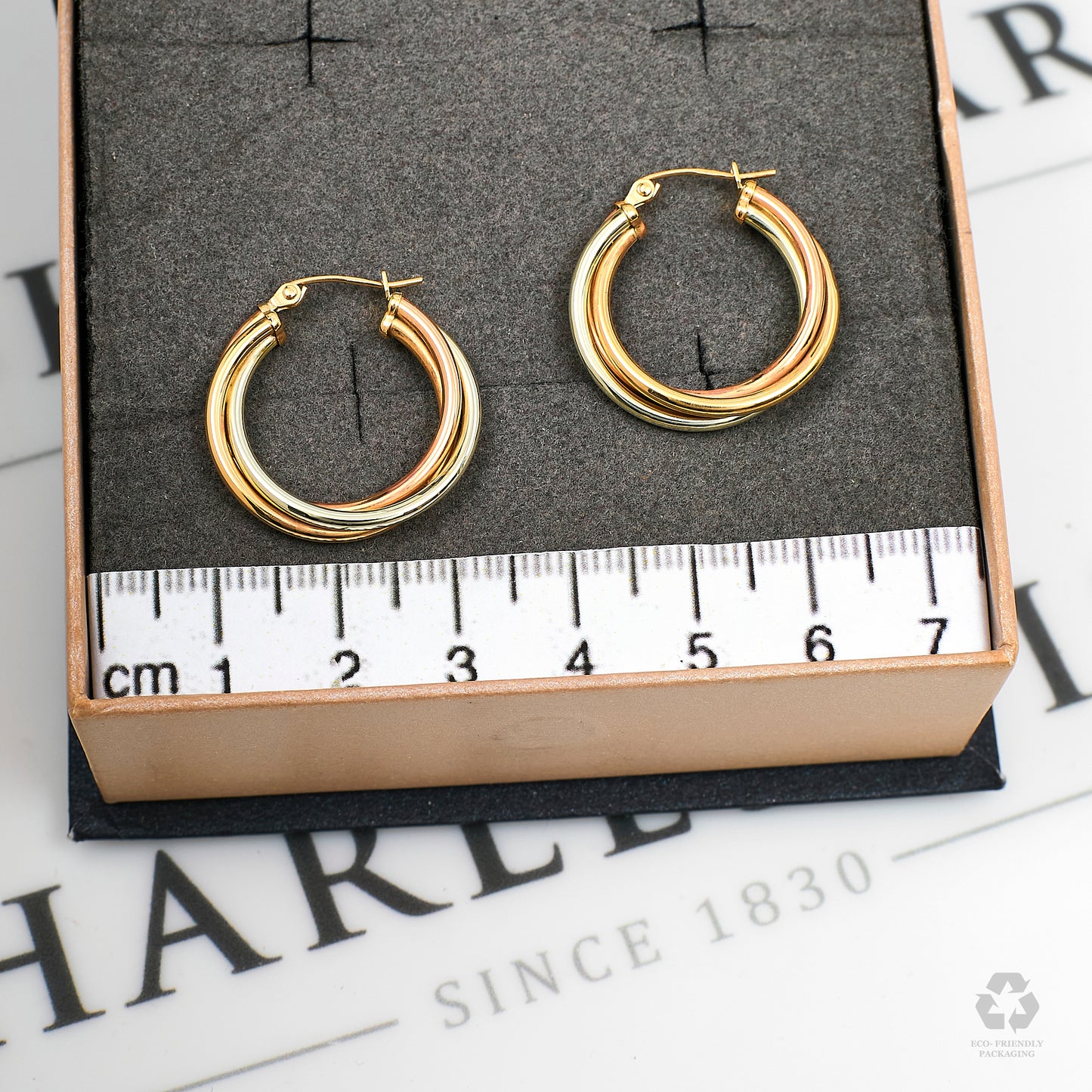 Pre-Owned 9ct Gold Tricolor Twist Creole Hoop Earrings