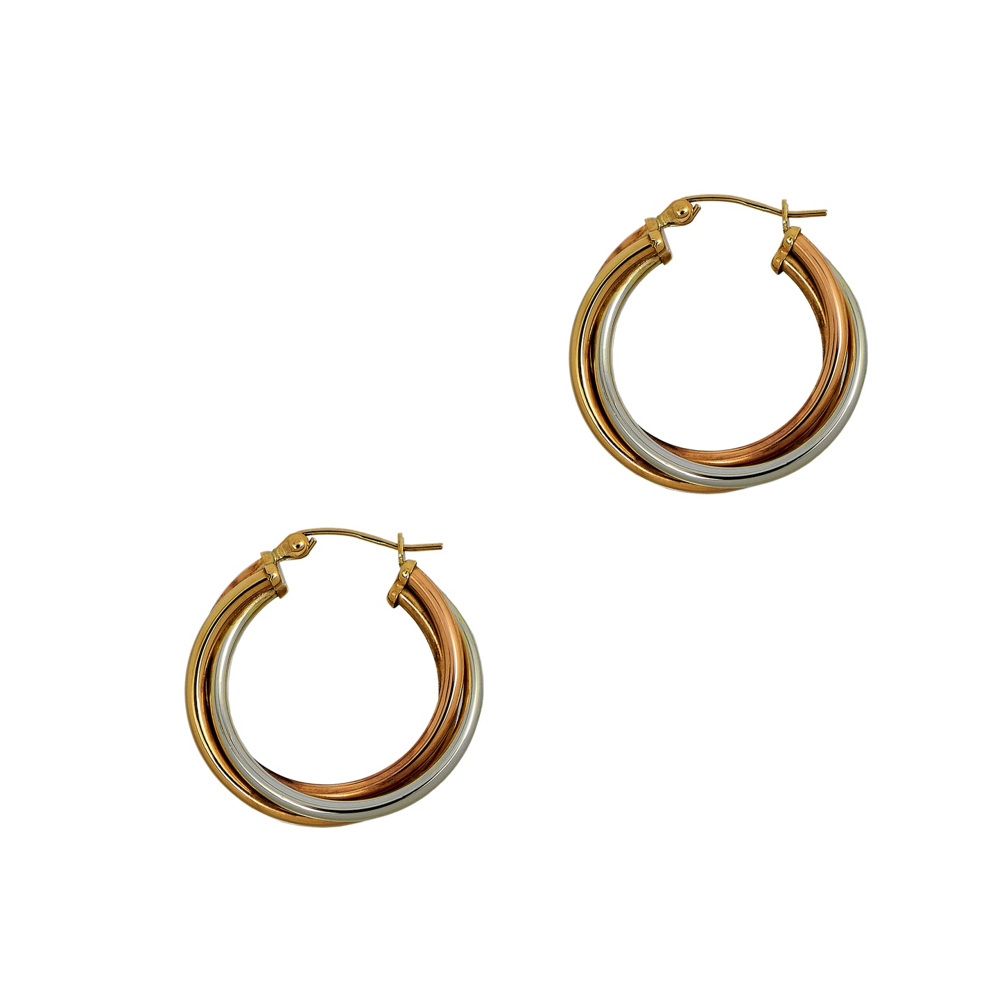 Pre-Owned 9ct Gold Tricolor Twist Creole Hoop Earrings